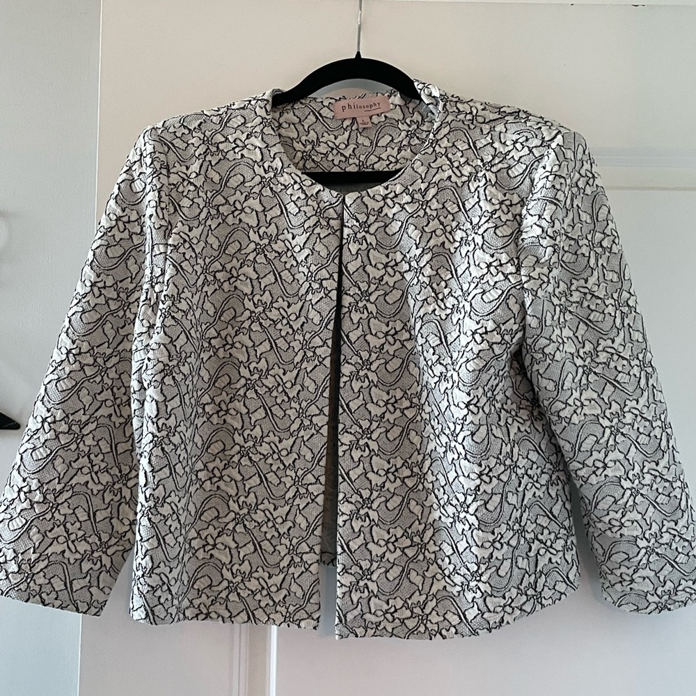 Philosophy stylish blazer perfect to wear over sleeveless black dress or slacks